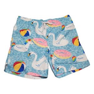 George Blue Swim Trunks with Swan and Donut Print